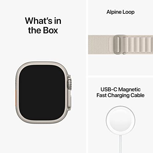 Apple Watch Ultra (GPS + Cellular, 49mm) Smart watch - Titanium Case with Starlight Alpine Loop - Small. Fitness Tracker, Precision GPS, Action Button, Extra-Long Battery Life, Next Day Delivery