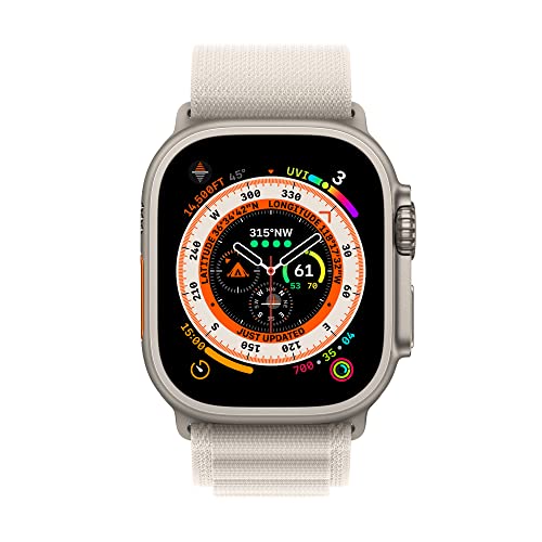 Apple Watch Ultra (GPS + Cellular, 49mm) Smart watch - Titanium Case with Starlight Alpine Loop - Small. Fitness Tracker, Precision GPS, Action Button, Extra-Long Battery Life, Next Day Delivery