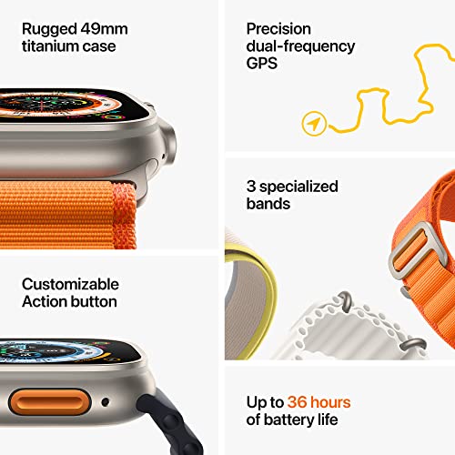 Apple Watch Ultra (GPS + Cellular, 49mm) Smart watch - Titanium Case with Starlight Alpine Loop - Small. Fitness Tracker, Precision GPS, Action Button, Extra-Long Battery Life, Next Day Delivery