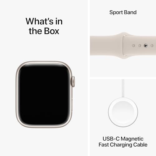 Apple Watch Series 9 [GPS + Cellular 45mm] Smartwatch with Starlight Aluminum Case with Starlight Sport Band S/M. Fitness Tracker, Blood Oxygen & ECG Apps, Always-On Retina Display, Water Resistant