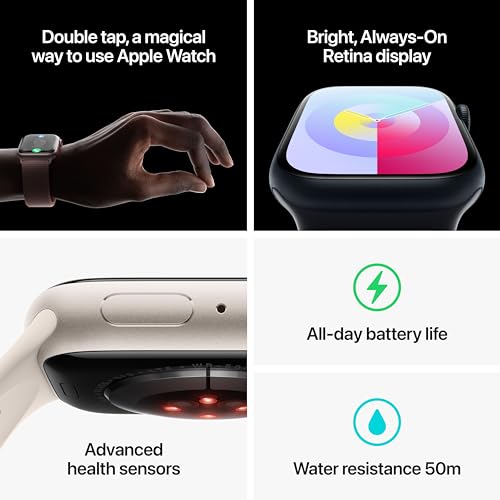 Apple Watch Series 9 [GPS + Cellular 45mm] Smartwatch with Starlight Aluminum Case with Starlight Sport Band S/M. Fitness Tracker, Blood Oxygen & ECG Apps, Always-On Retina Display, Water Resistant